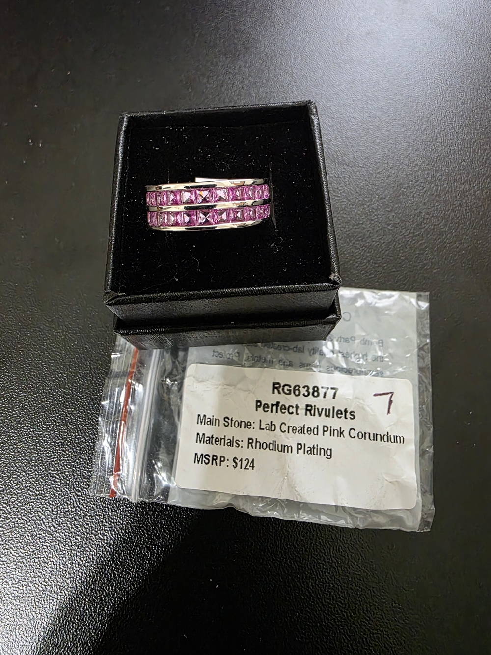 Pink Lab-Created Corundum Rhodium-Plated Ring Size 7